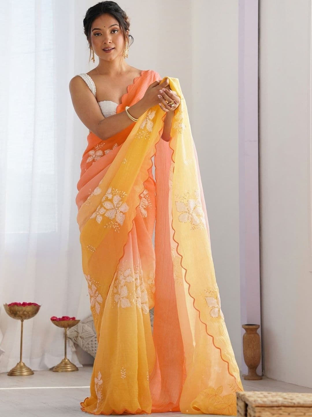 ODETTE Embellished Embroidered Pure Georgette Saree - view 1