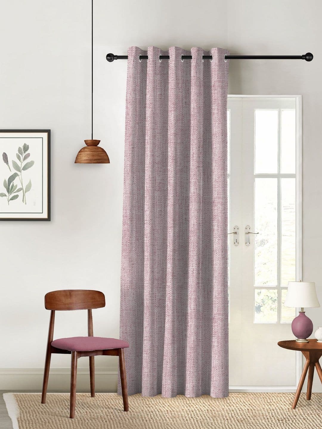 CASABLEU Textura Pink Blackout Curtain 9 Feet - view 1