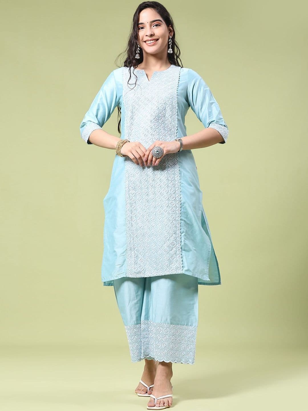 V-Mart Ethnic Embroidered Pst Round Notched Neck Kurtas - view 1