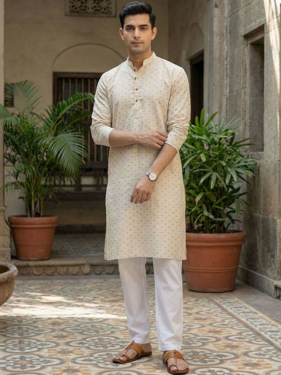 Excent Men Floral Printed Mandarin Collar Kurta - view 1