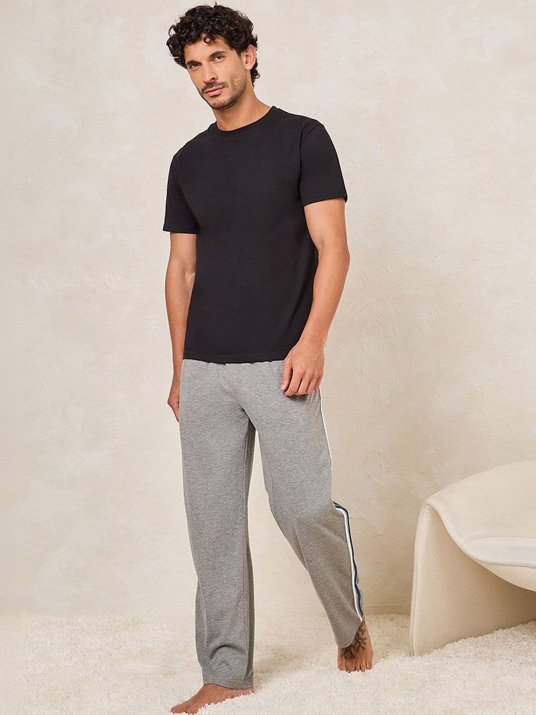 Styli Men Solid Cotton Round Neck Short Sleeve T-Shirt & Pyjama Night Suit - view 1