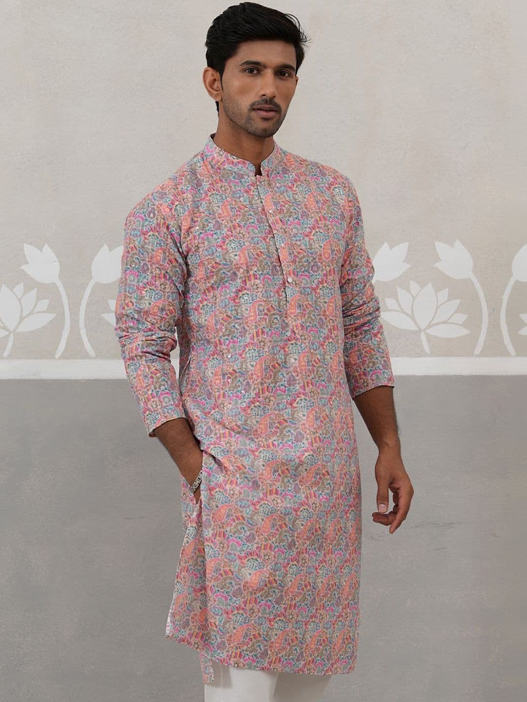 Jompers Men Paisley Embroidered Thread Work Mandarin Collar Straight Kurta - view 1