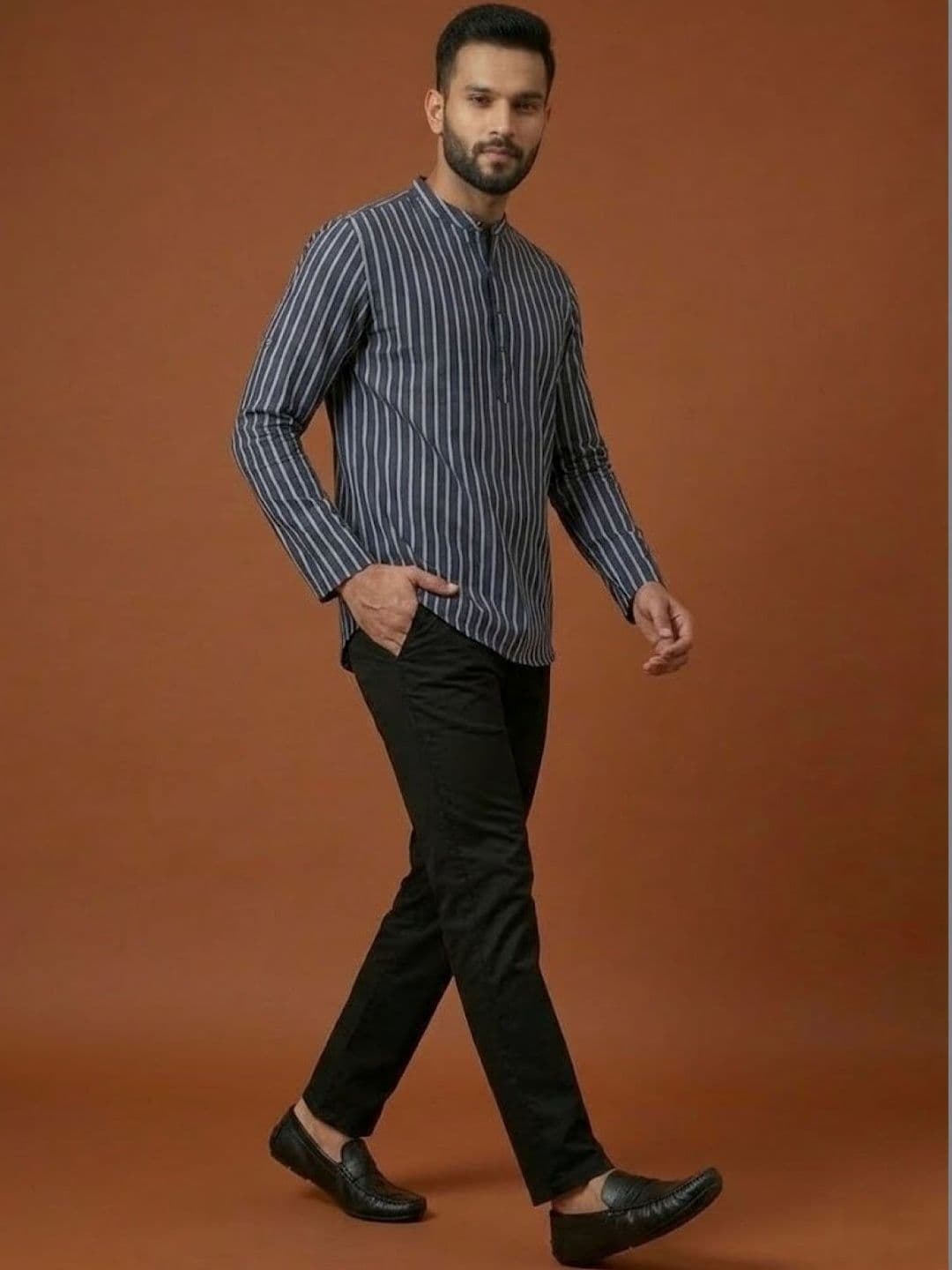 Anouk Rustic Men's Short Blue Cotton Kurtas - view 1