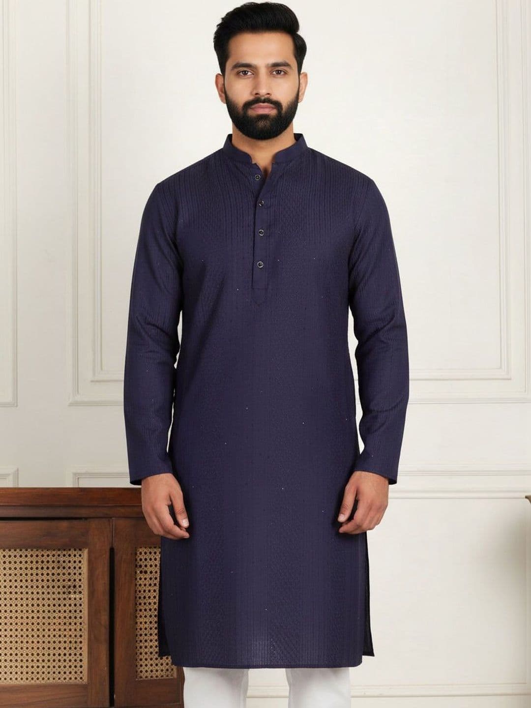 HERE&NOW Men Textured Pure Cotton Kurta - view 1
