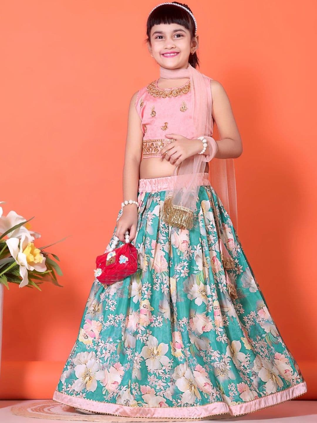 BAESD Girls Embroidered Block Print Ready to Wear Lehenga & Blouse With Dupatta - view 1