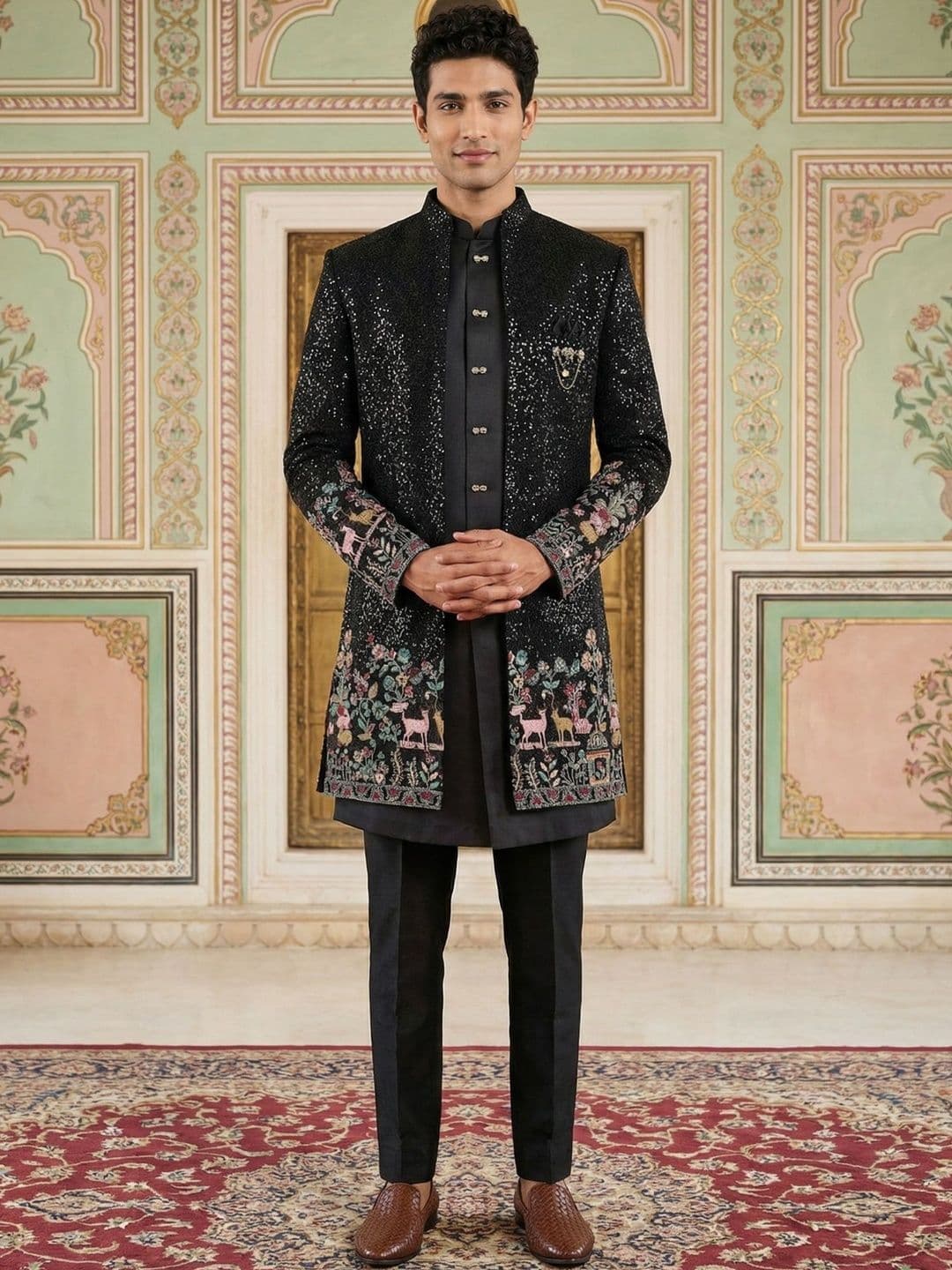 Jompers Embroidered Mandarin Collar Sherwani