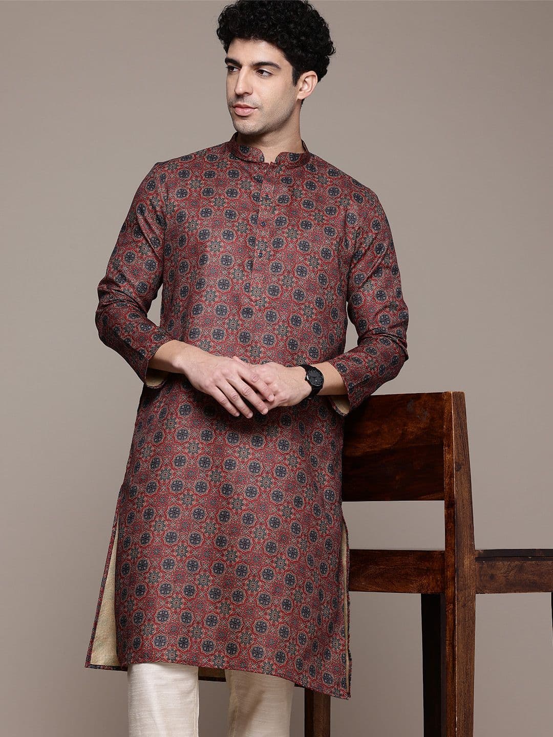 DIVISIVE Mandarin Collar Ethnic Motifs Printed Straight Kurta - view 1