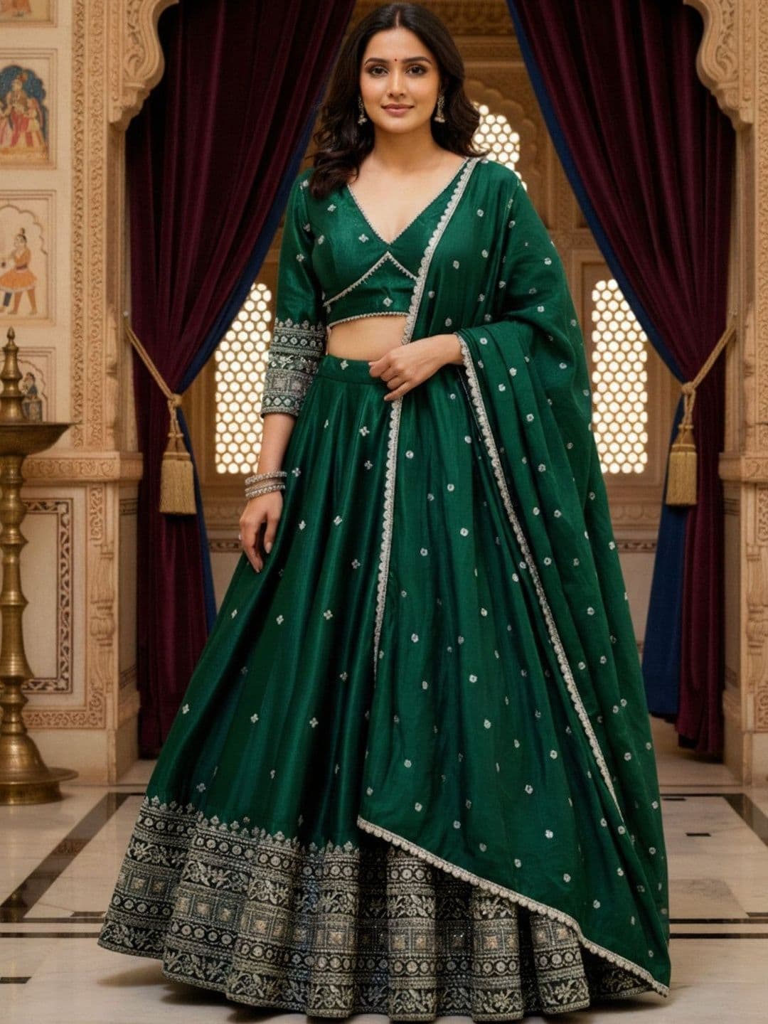 SUPPAR SLEAVE Embroidered Semi-Stitched Lehenga & Unstitched Blouse With Dupatta - view 1
