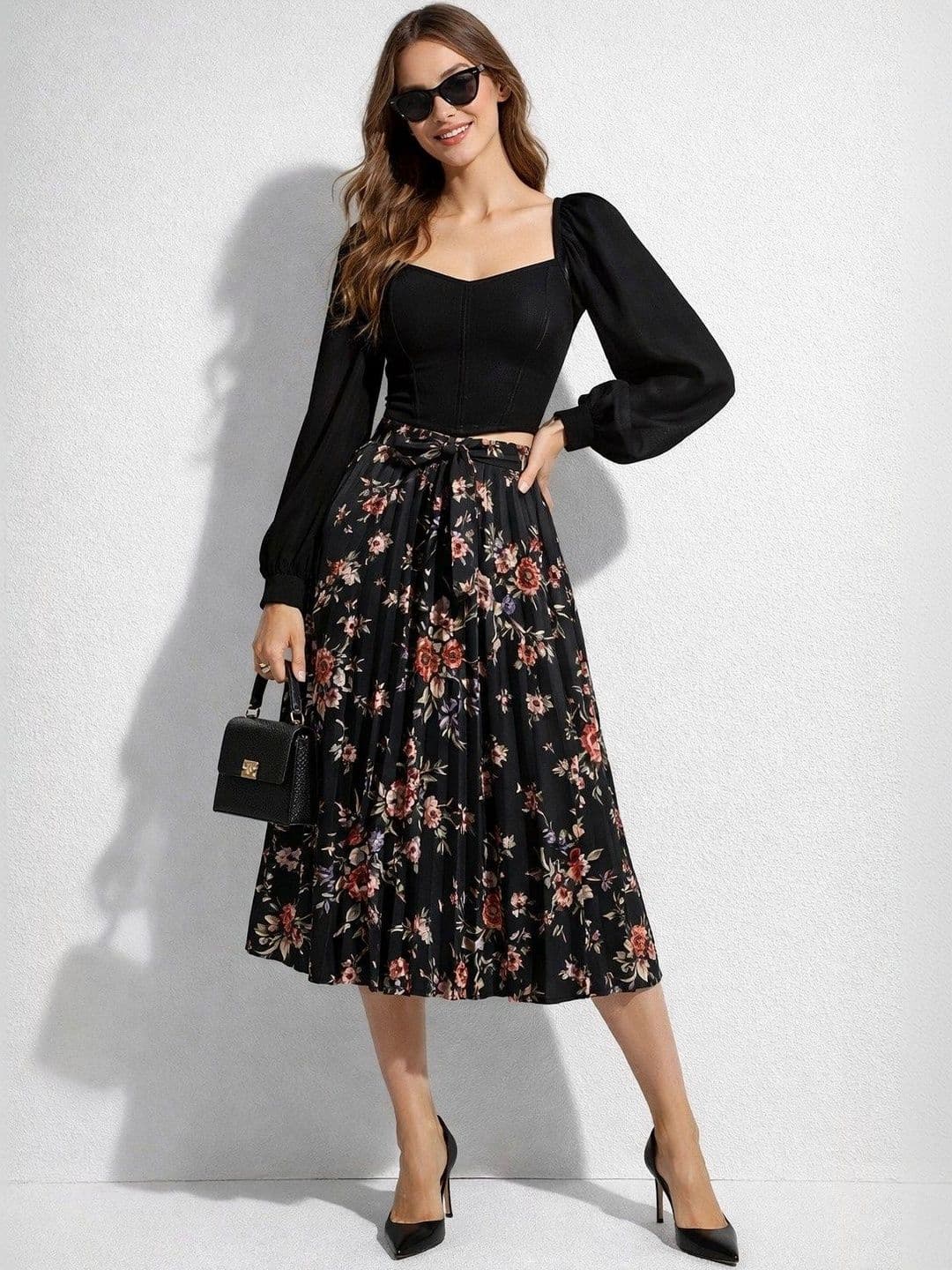 DressBerry Women Crepe Floral Midi A-Line Skirt - view 1