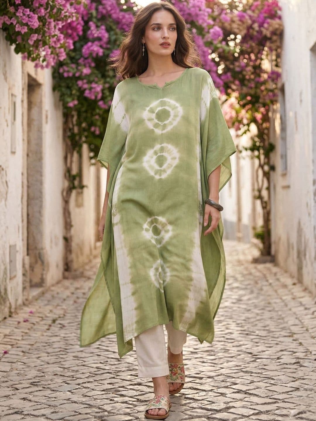 PinkTribe Women Hand Tie Dye Rayon Crepe Kaftan Kurtas - view 1