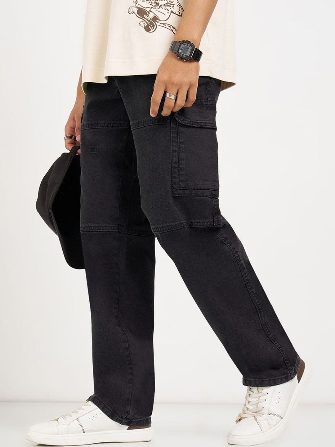 SF JEANS by Pantaloons Charcoal Washed Cargo Jeans - view 1