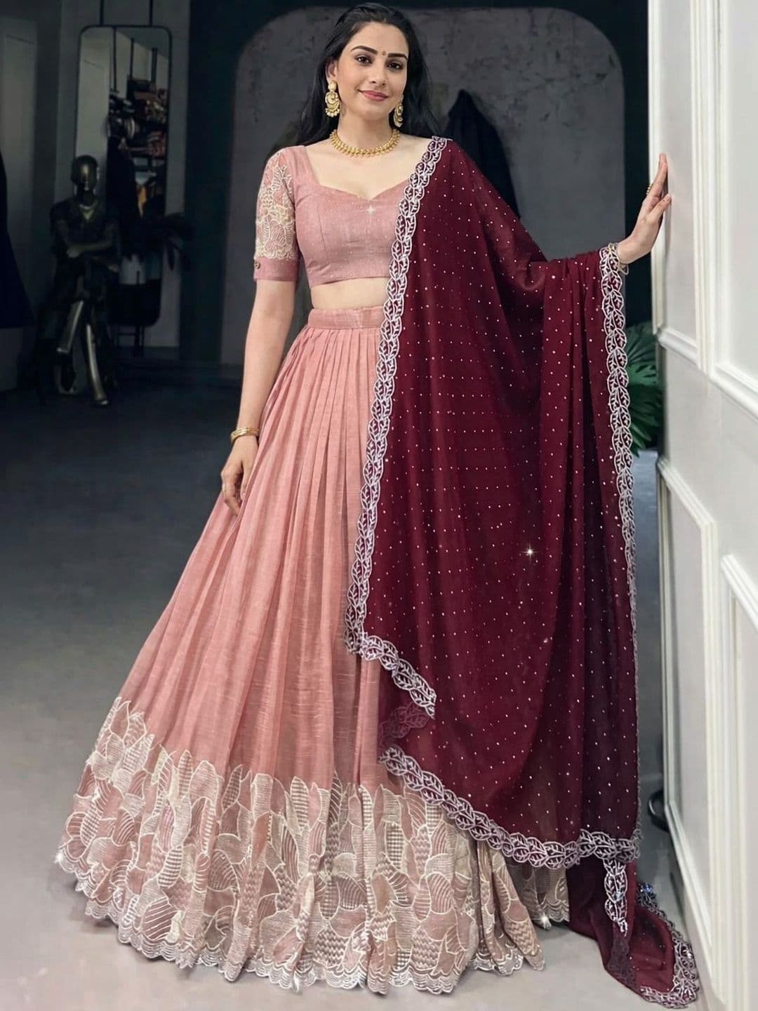 SUPPAR SLEAVE Embroidered Semi-Stitched Lehenga & Unstitched Blouse With Dupatta - view 1