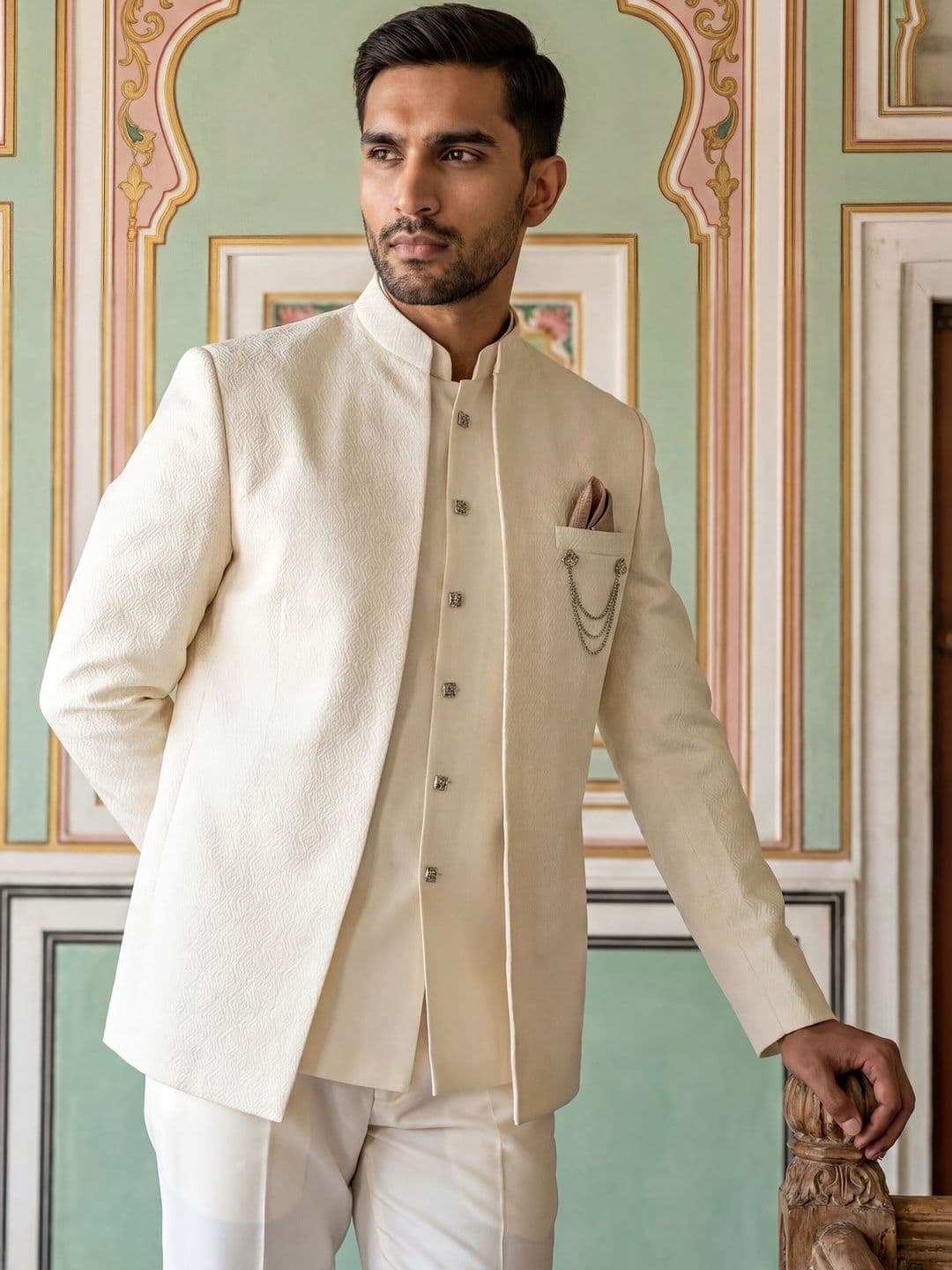 Jompers Textured Mandarin Collar Sherwani