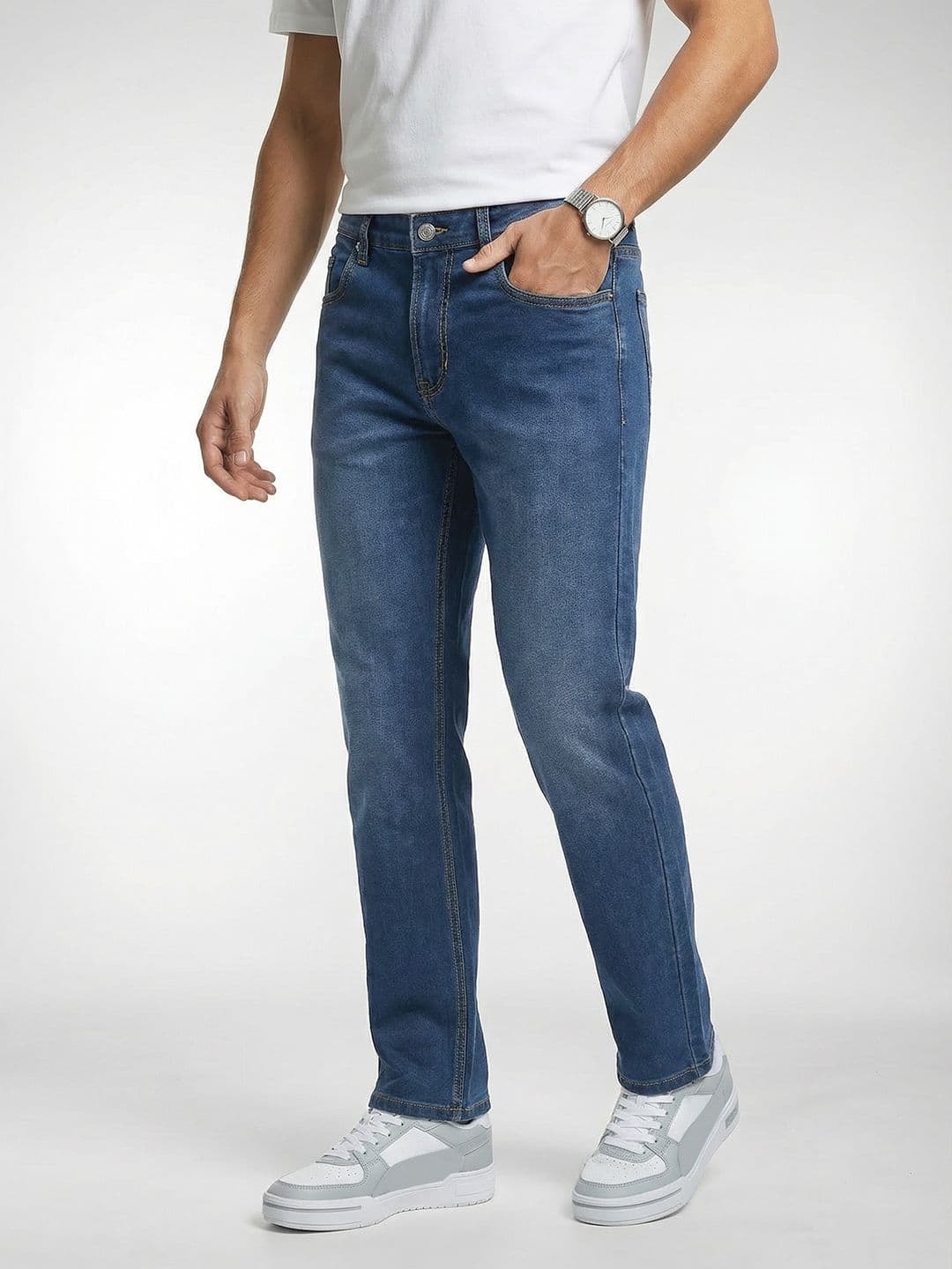 French Connection Men Jean Straight Fit Mid-Rise Light Fade Stretchable Jeans - view 1