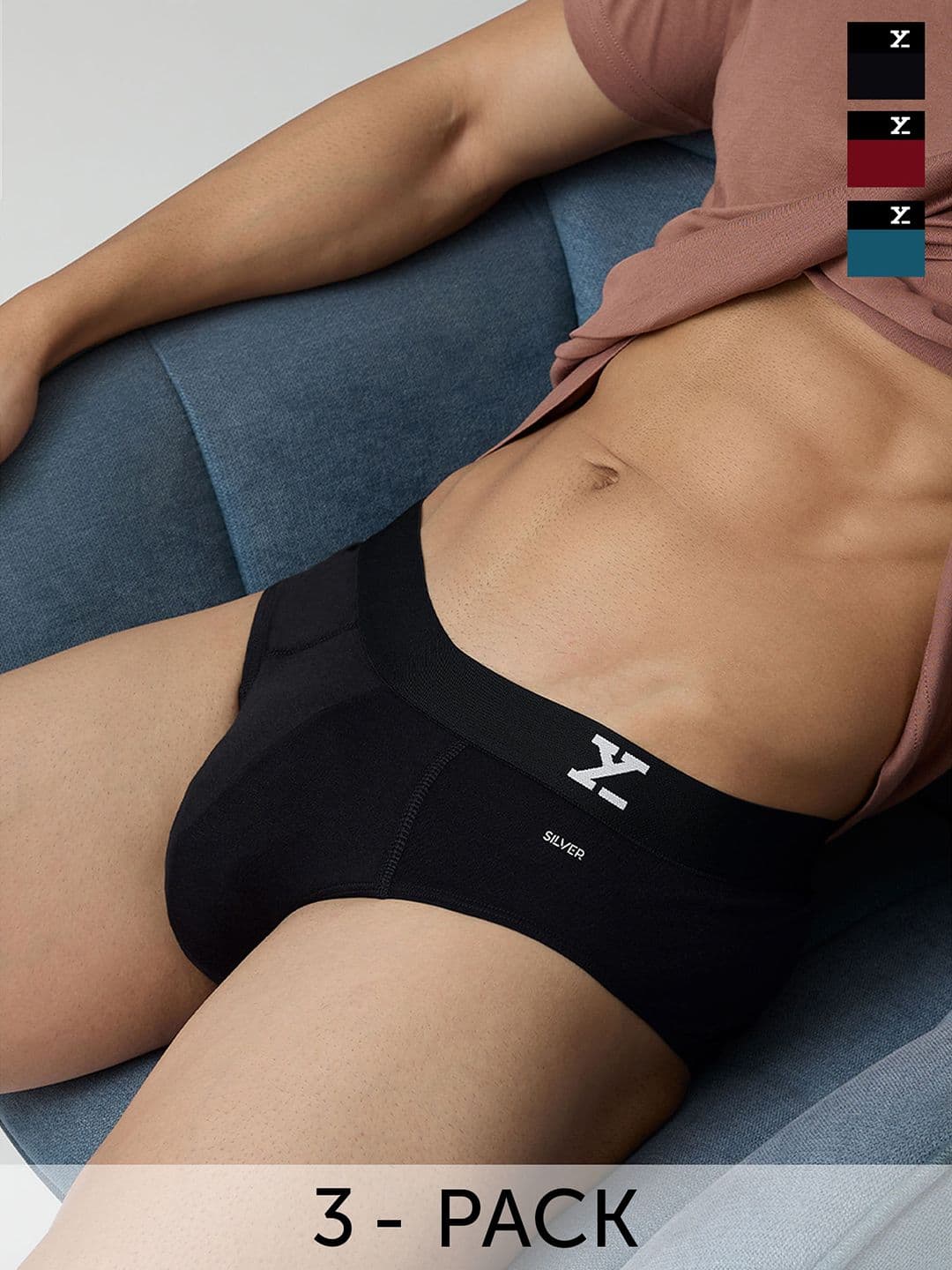 XYXX Solid Silver Pack Of 3 Men Aero Combed Cotton Briefs XYBRF3PCKN517 - view 1