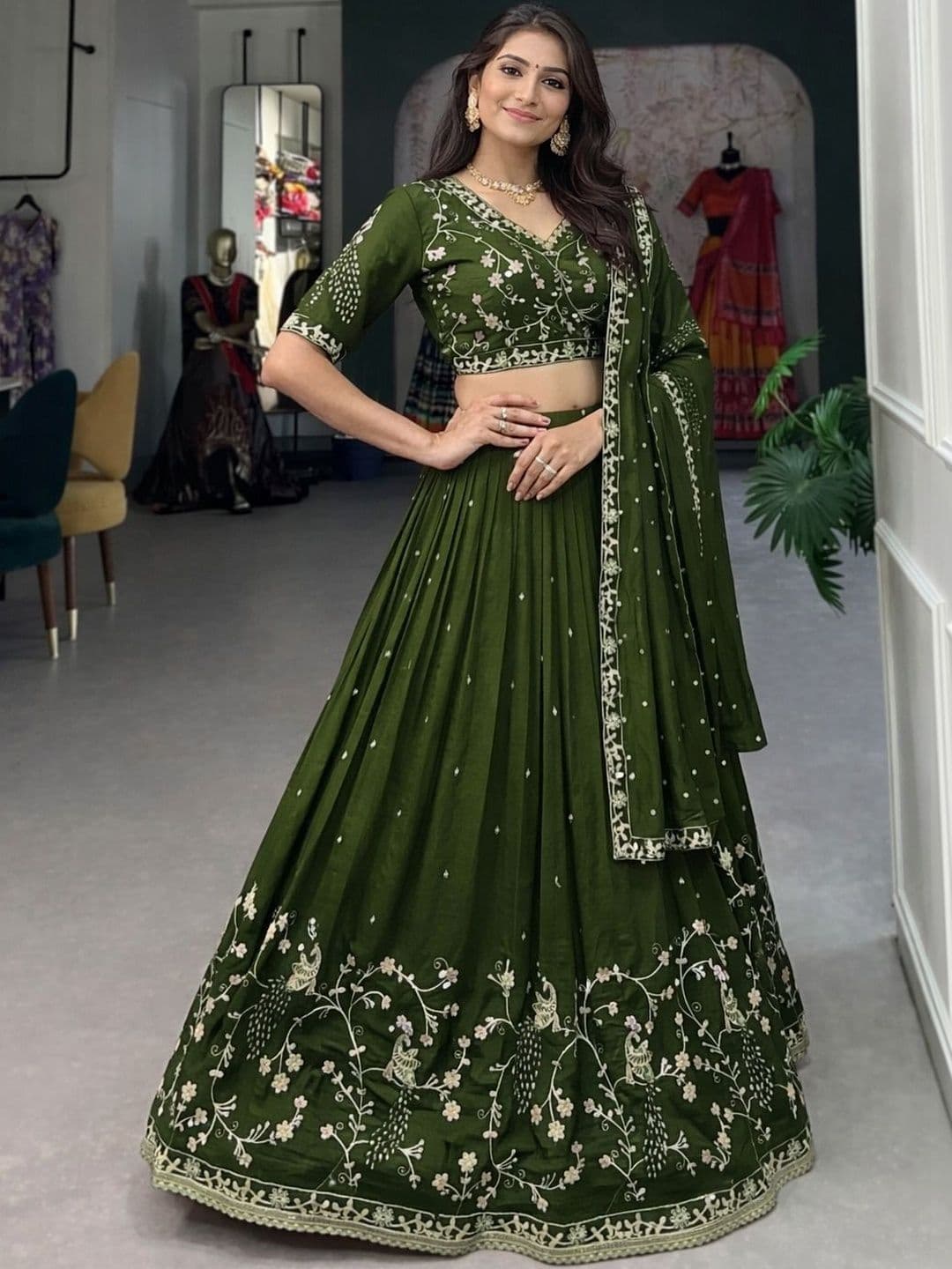 SUPPAR SLEAVE Embroidered Semi-Stitched Lehenga & Unstitched Blouse With Dupatta - view 1