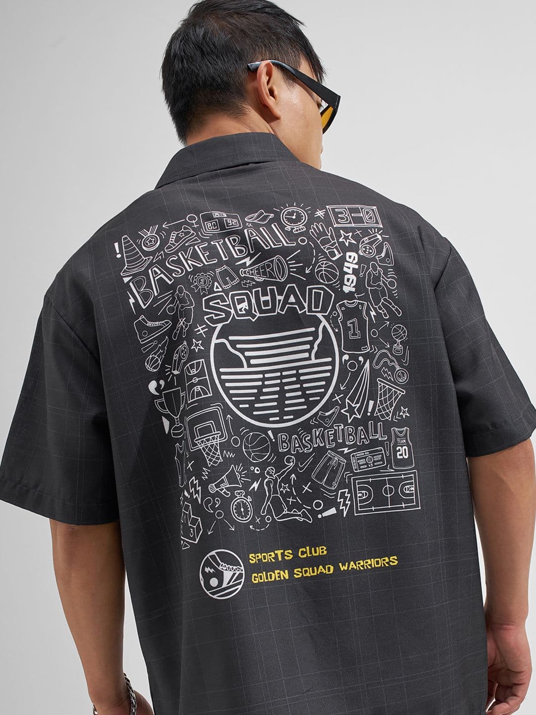 Highlander Men Black Popcorn Textured Palcement Patterend Oversized Shirt - view 1