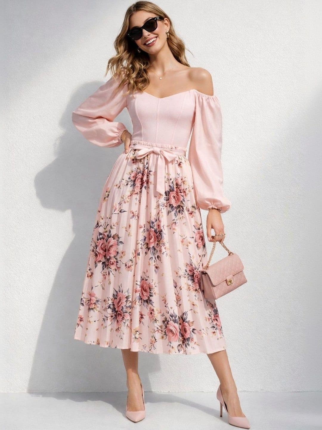 DressBerry Women Crepe Floral Midi A-Line Skirt - view 1