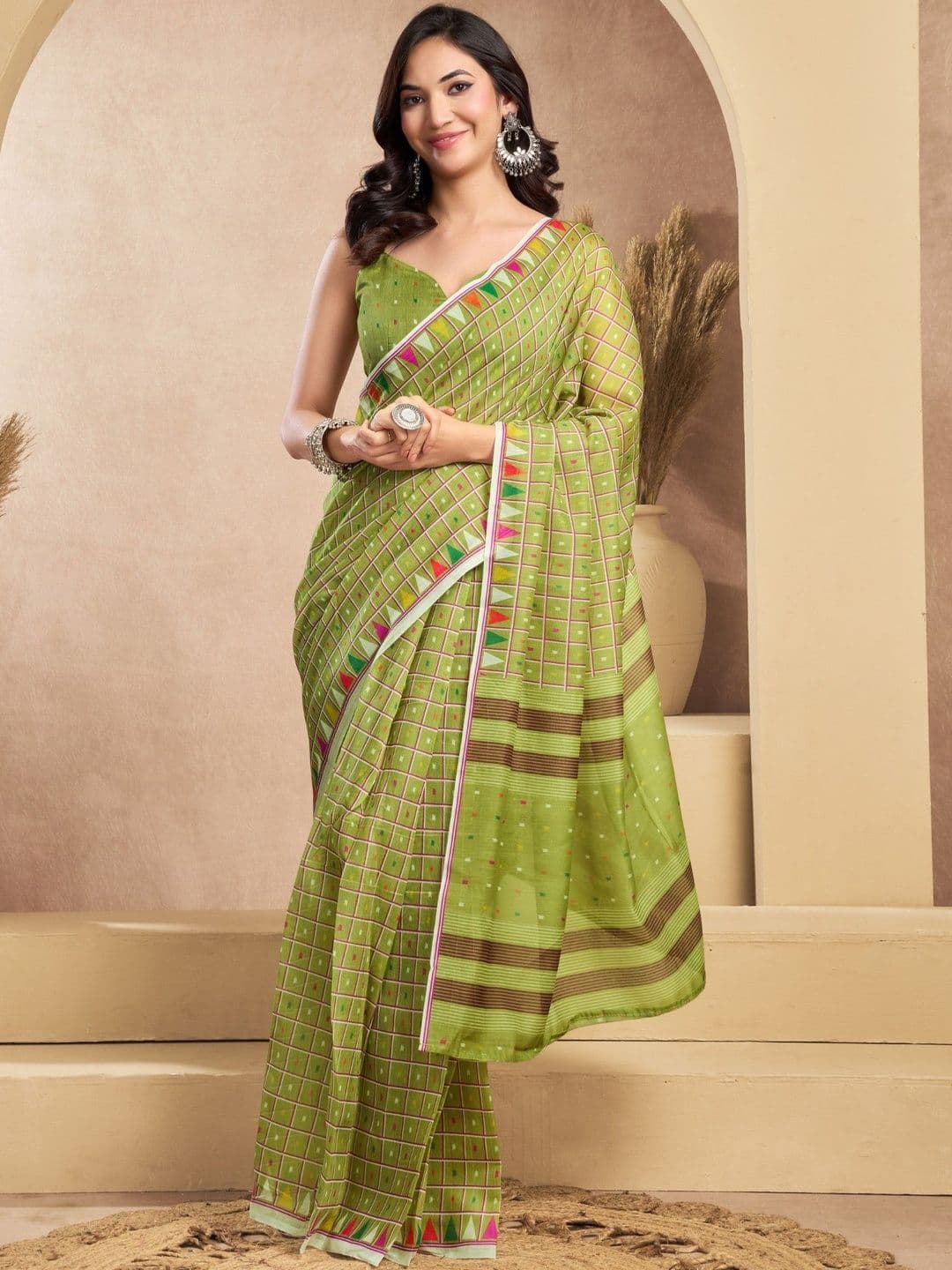 all about you Geometric Woven Design Linen Blend Zari Sarees - view 1