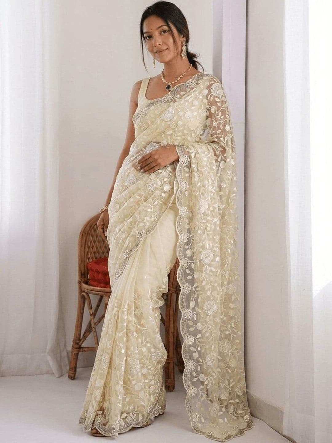 Kalista Embroidered Embellished Sequinned Net Sarees - view 1