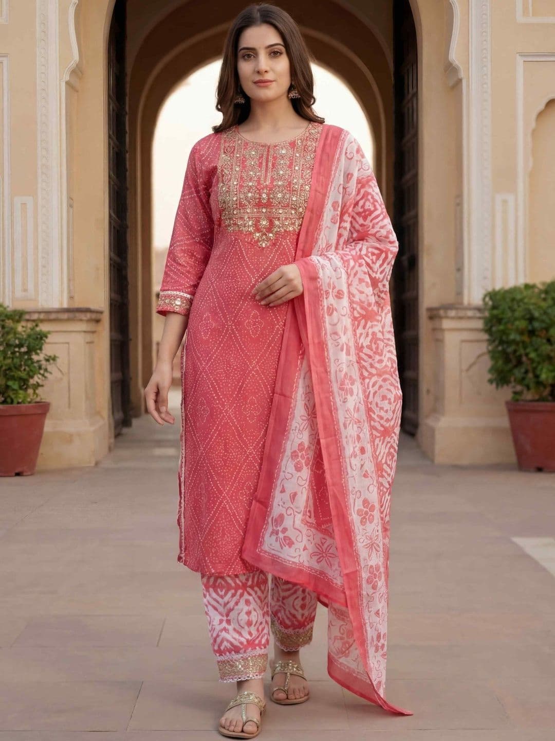 Balyx Women Ethnic Motifs Printed Regular Thread Work Kurta with Trousers & With Dupatta - view 1