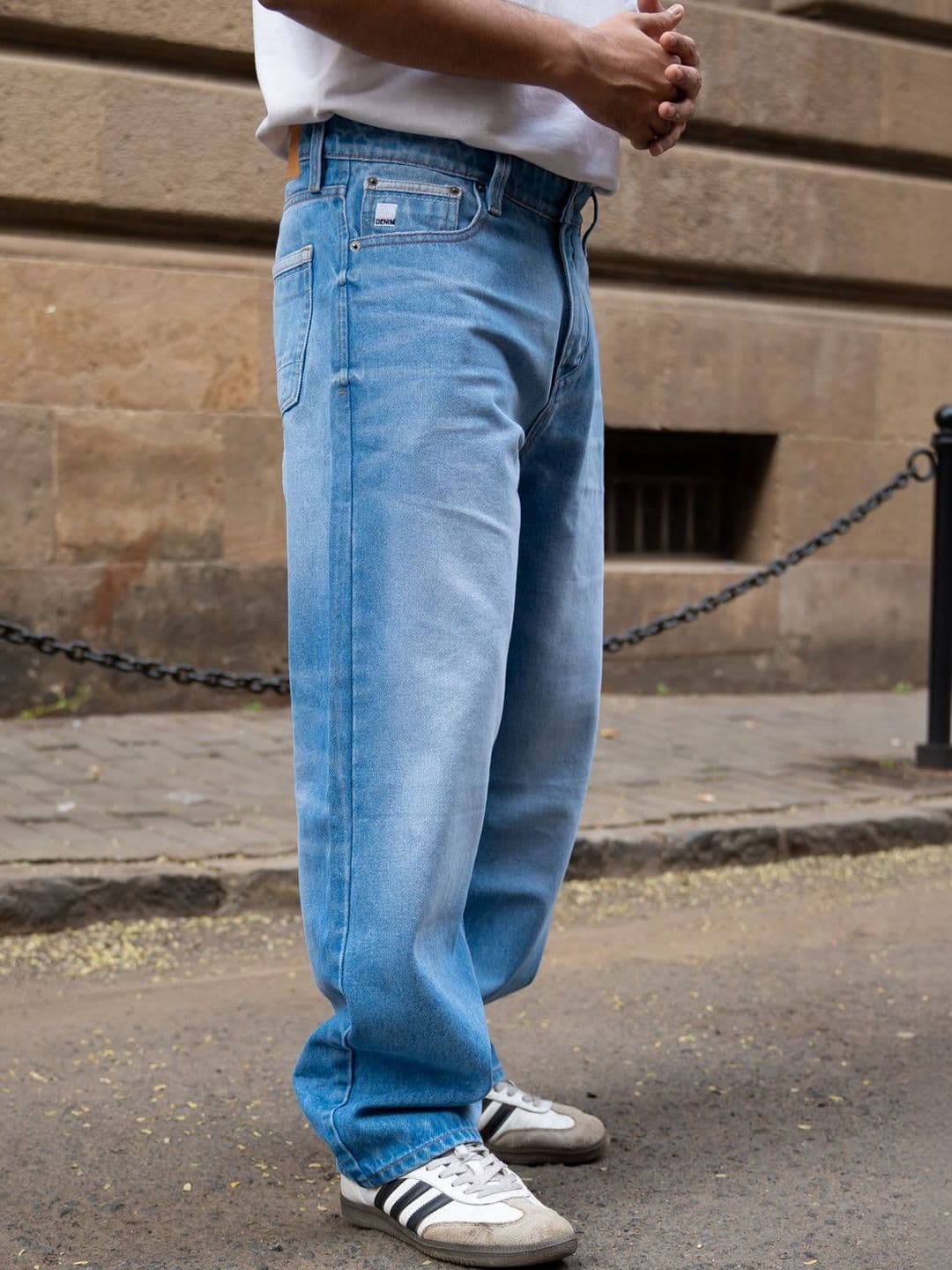 Powerlook Mid Blue Low Distress Light Fade Mid-Rise Baggy Fit Jeans - view 1