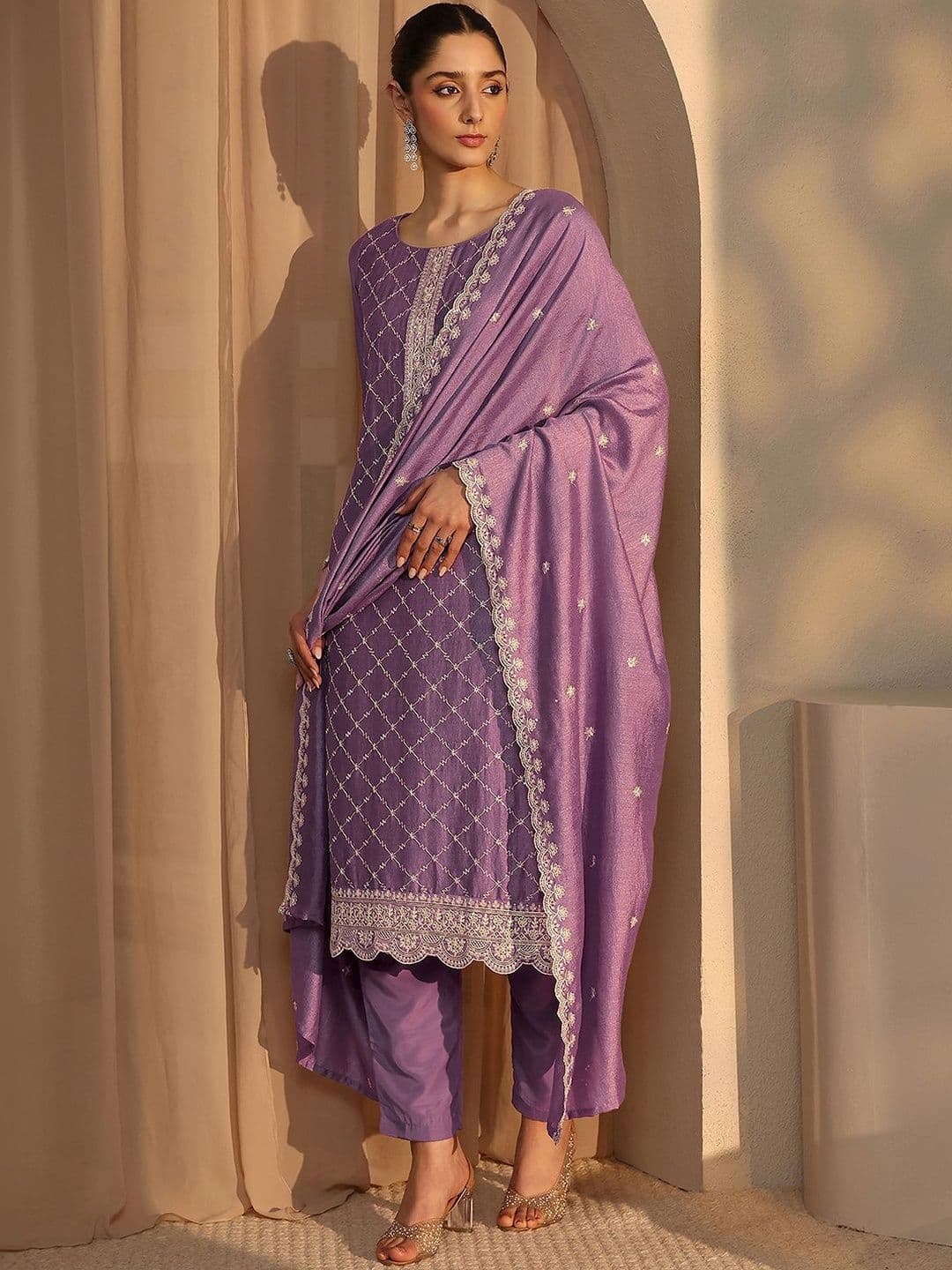 Libas Women Ethnic Motifs Embroidered Regular Thread Work Kurta with Trousers & With Dupatta - view 1