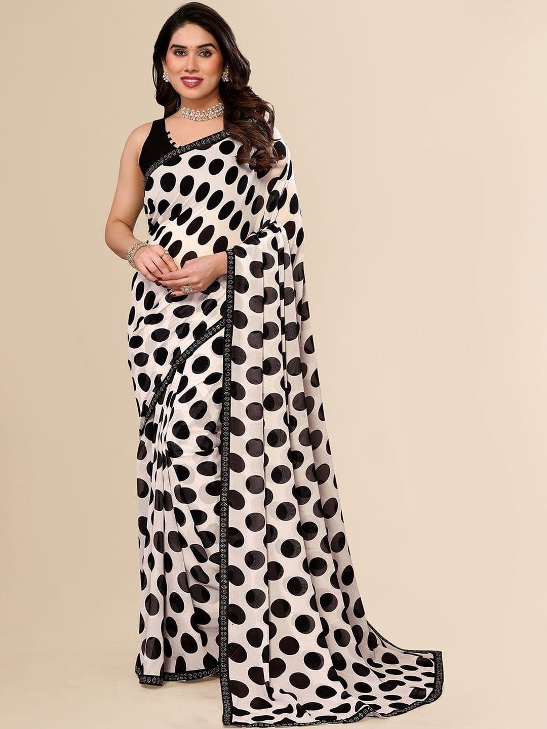 ANAND SAREES Embellished Polka Print Bollywood Georgette Lace Bordered Sarees - view 1
