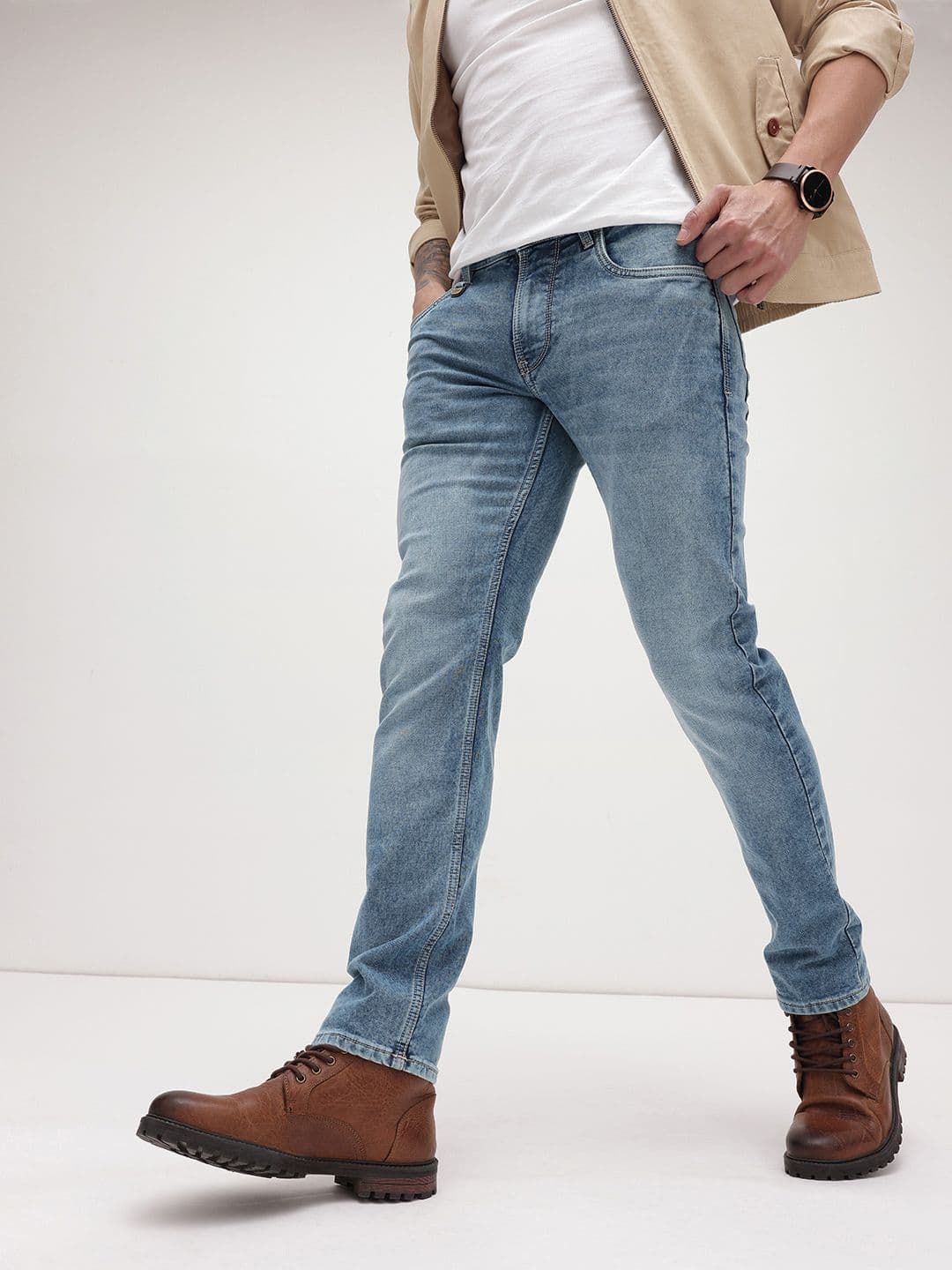 The Roadster Life Co. Men Slim Fit Mid-Rise Heavy Fade Stretchable Jeans - view 1