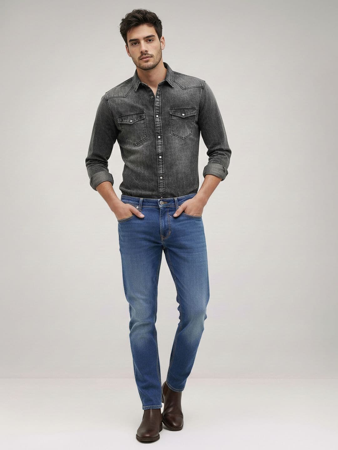 The Roadster Life Co. Men Slim Fit Mid-Rise Heavy Fade Stretchable Jeans With Bag - view 1