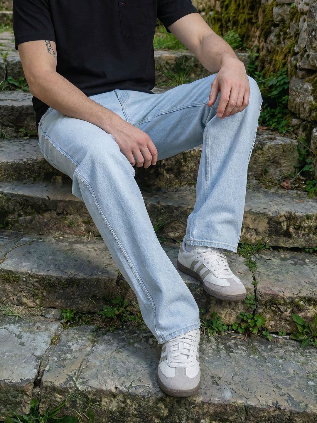 The Roadster Life Co. Men Mid-Rise Pure Cotton Light Fade Frayed Detail Straight Fit Jeans - view 1