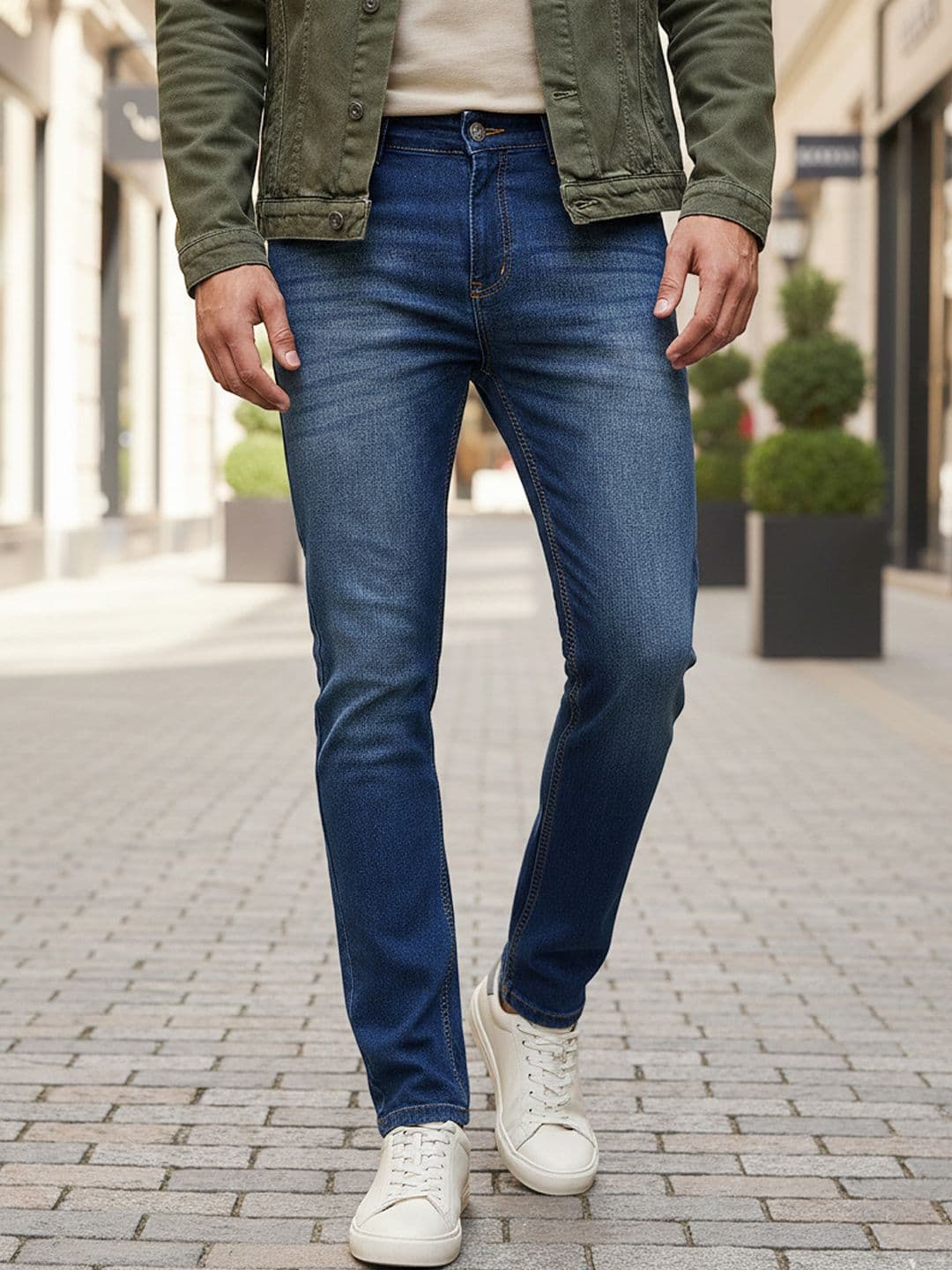 Urbano Fashion Men Slim Fit Low Distress Light Fade Stretchable Cotton Jeans - view 1