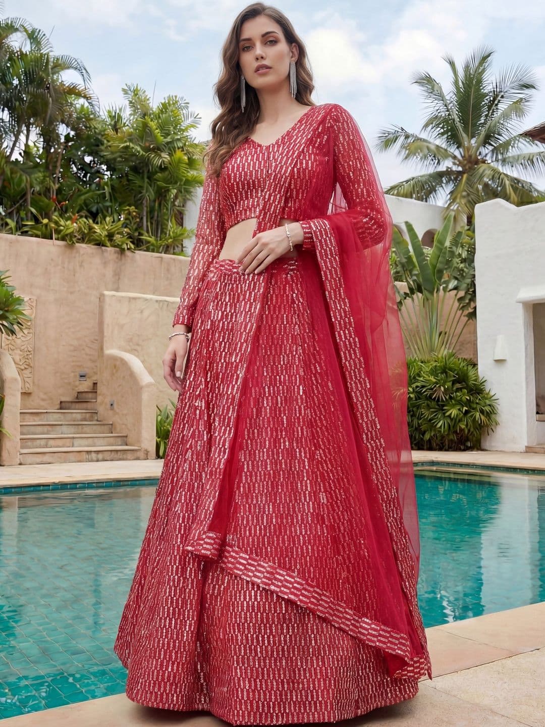 Zeel Clothing Embellished Sequinned Semi-Stitched Lehenga & Blouse With Dupatta - view 1