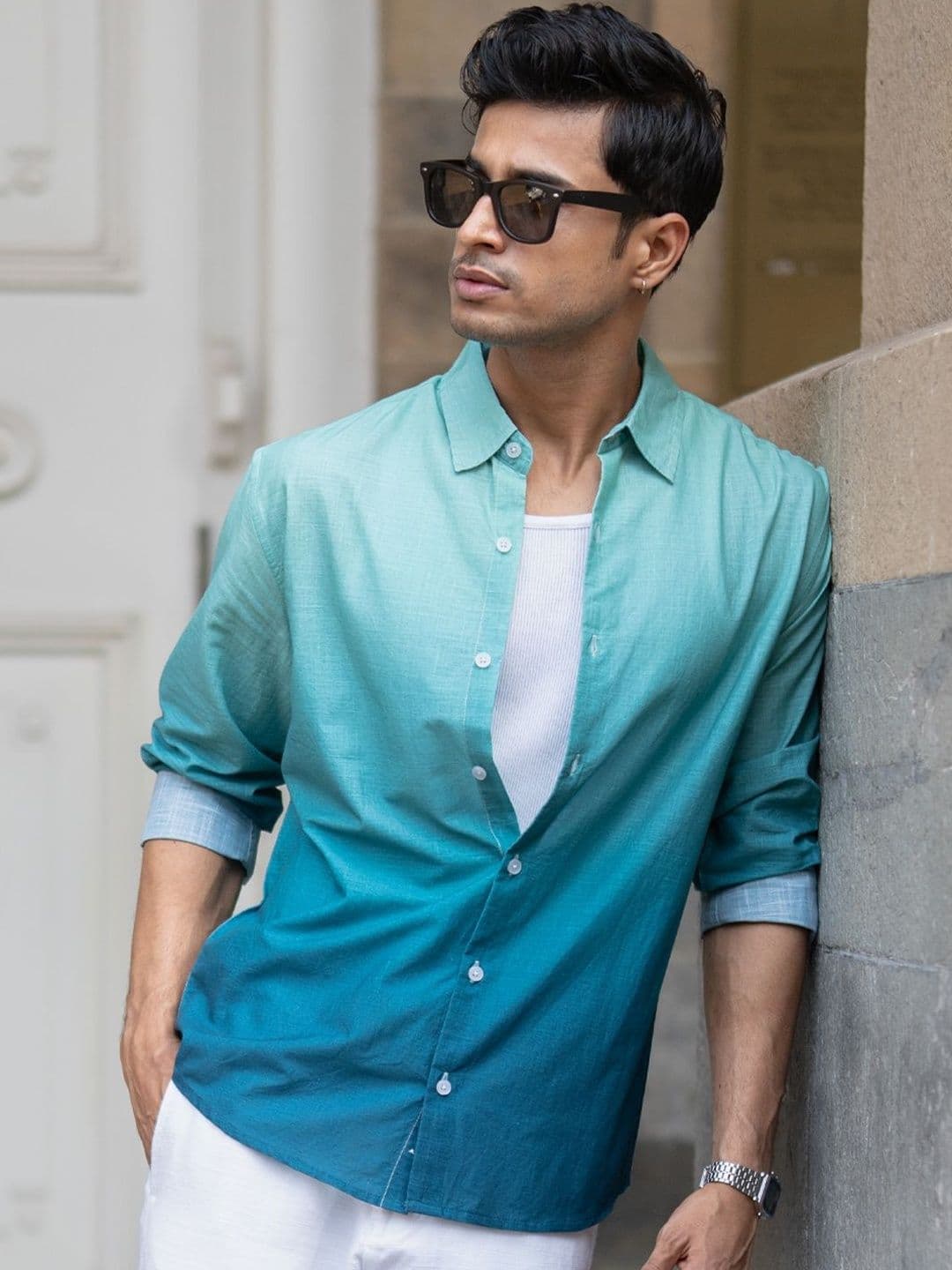 Powerlook Lightweight Ombre Textured Cotton Long Sleeves Shirt - view 1