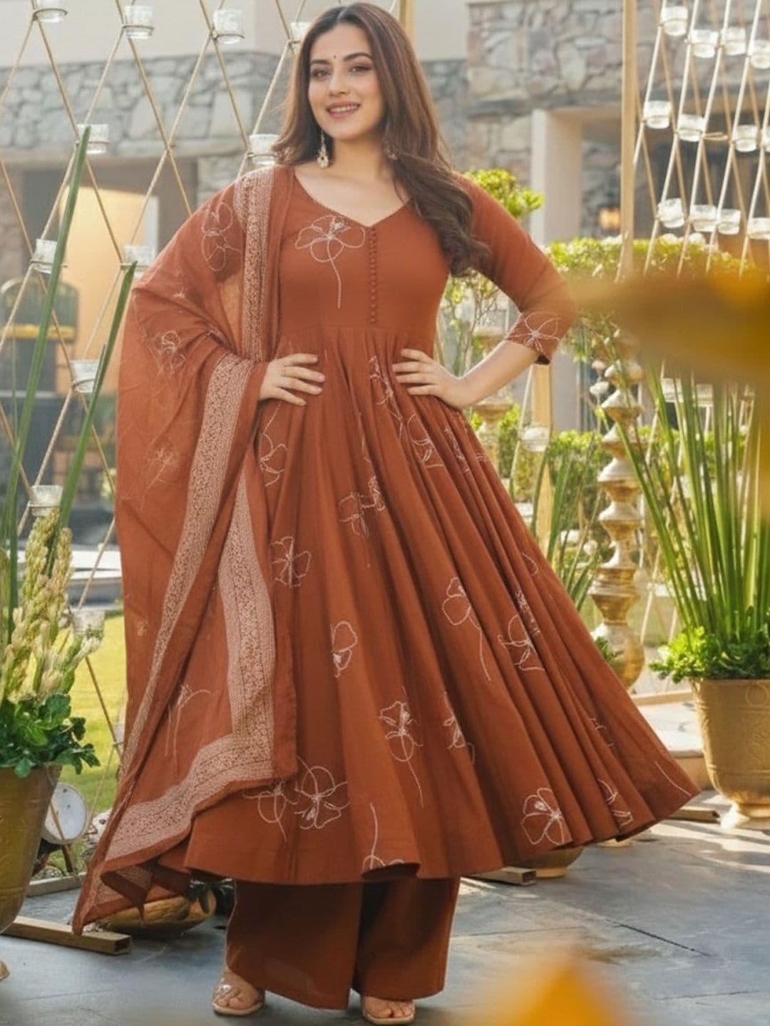 Aaghnya Women Floral Printed Panelled Kurta with Palazzos & With Dupatta - view 1