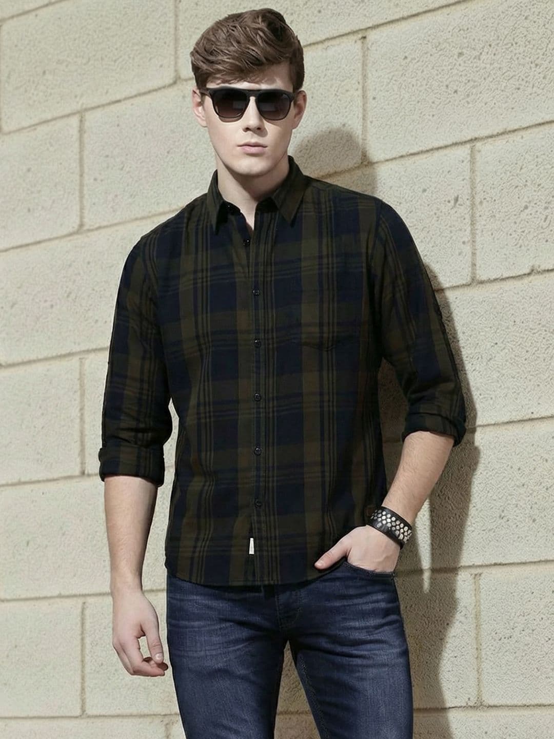 Roadster Men Khaki Checked Casual Shirt - view 1