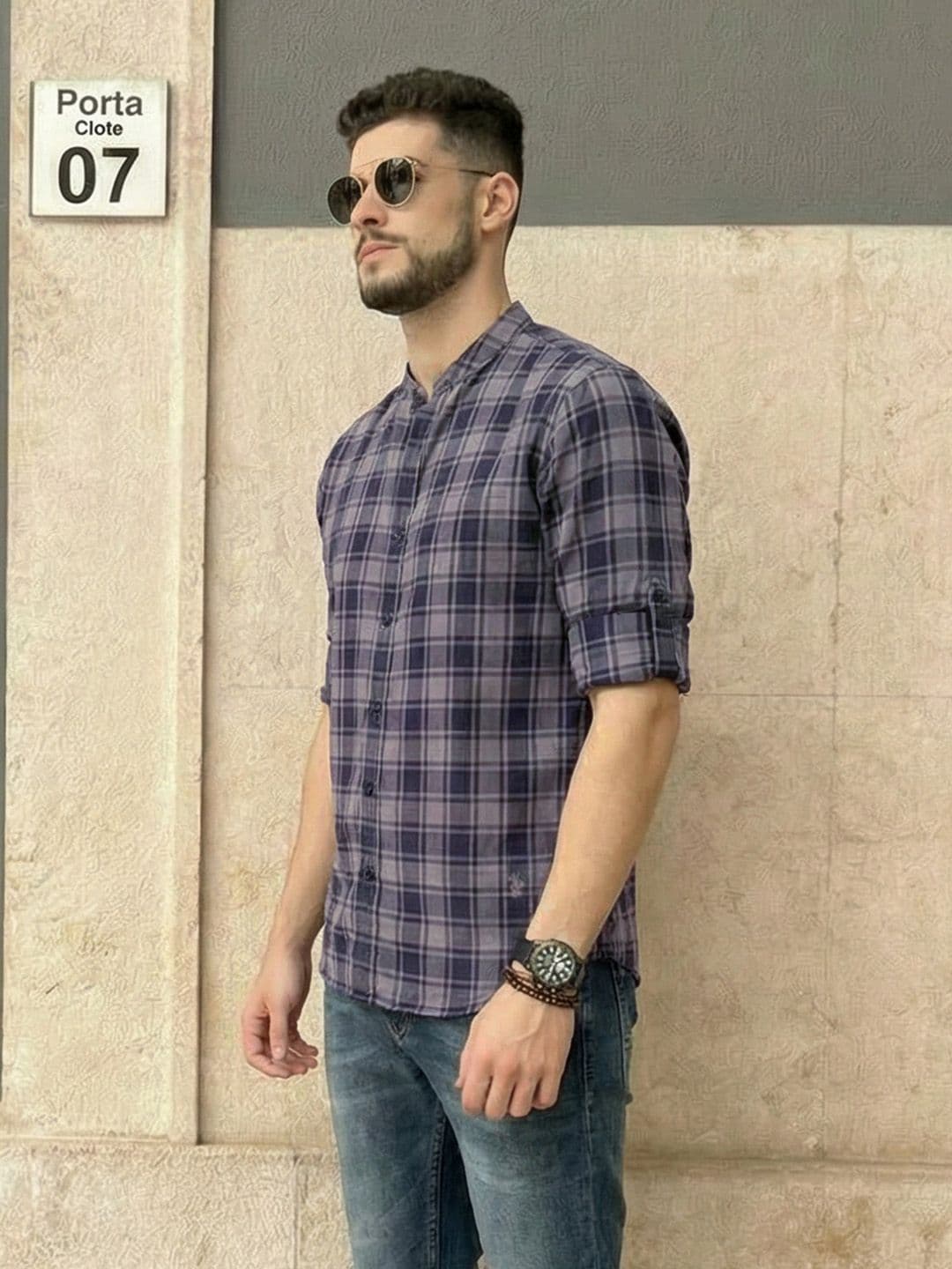 Roadster Men Navy Blue & Grey Slim Fit Checked Casual Shirt - view 1