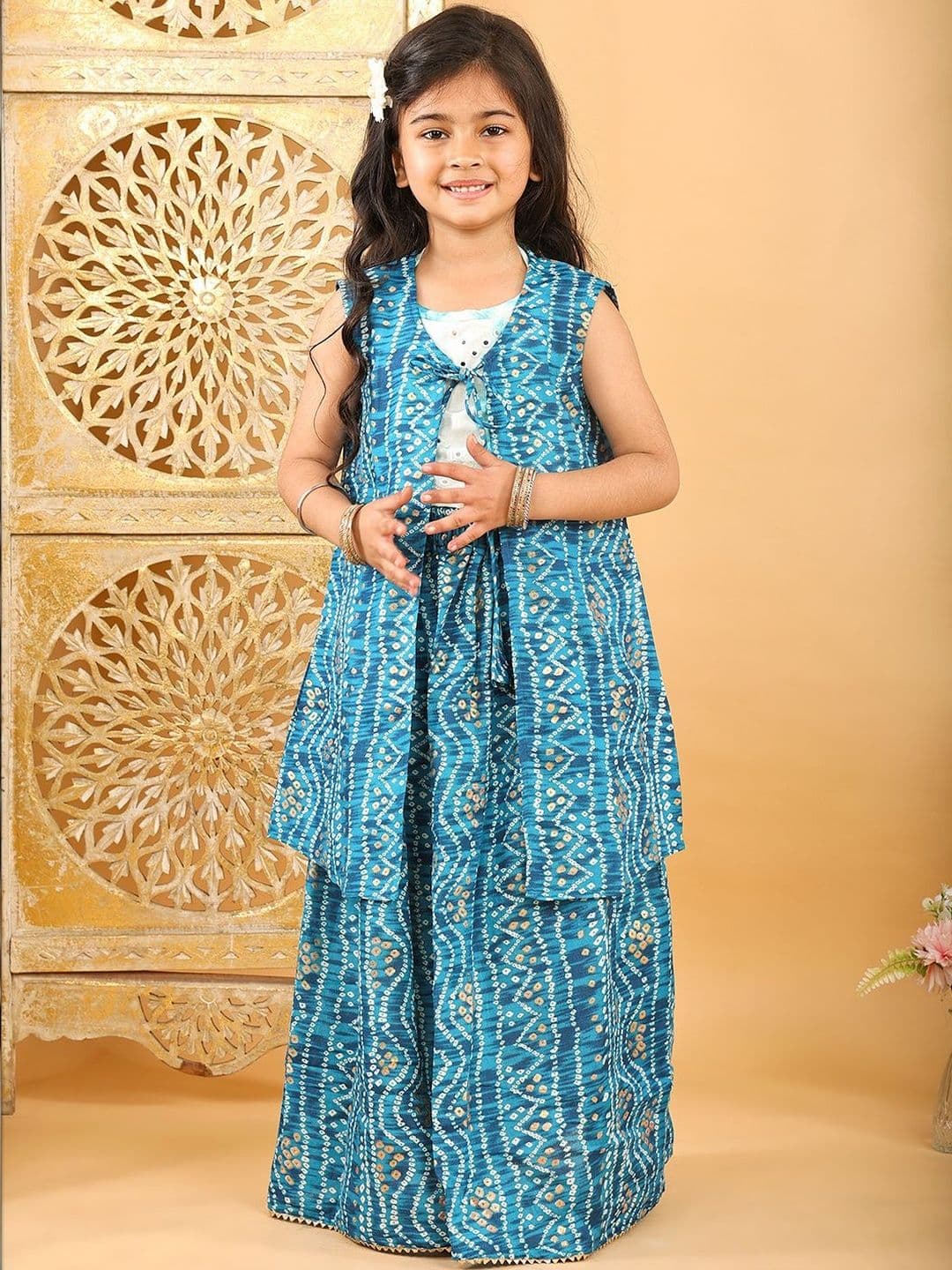 Here&Now X Kinder Kids Girls Embellished Mirror Work Ready to Wear Lehenga & - view 1