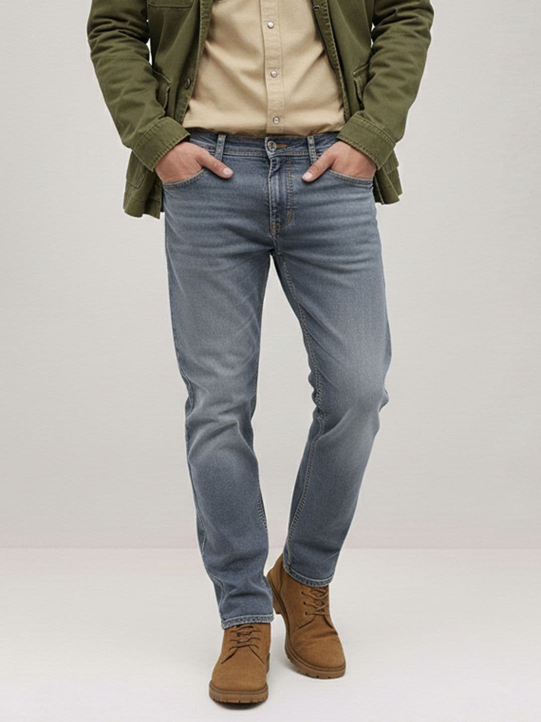 The Roadster Life Co. Men Slim Fit Mid-Rise Light Fade Stretchable Jeans With Bag - view 1
