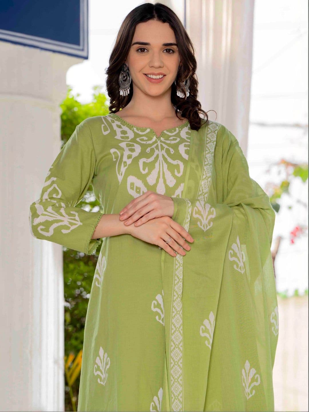 Pistaa Women Ethnic Motifs Printed Regular Pure Cotton Kurta with Trousers & With Dupatta - view 1