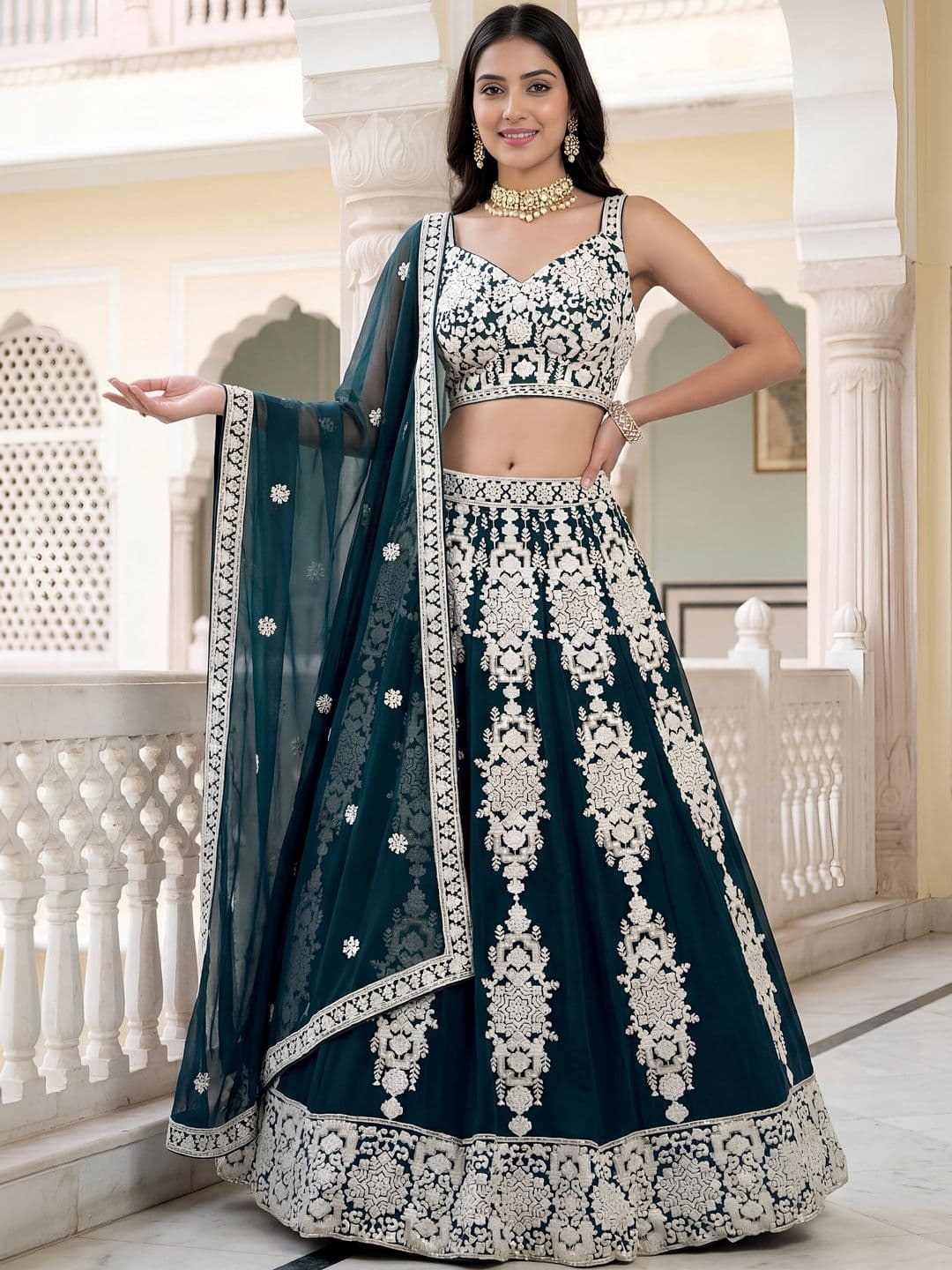 Zeel Clothing Embroidered Thread Work Semi-Stitched Lehenga & Blouse With Dupatta - view 1