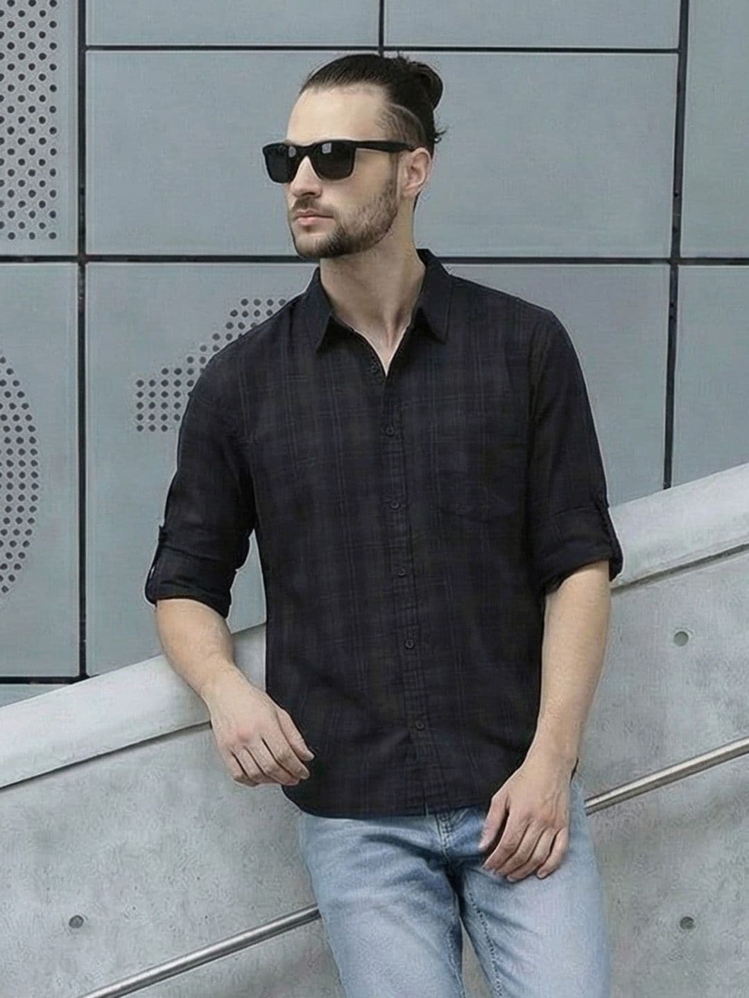 Roadster Men Black & Charcoal Grey Cotton Tartan Checks Opaque Casual Shirt - view 1