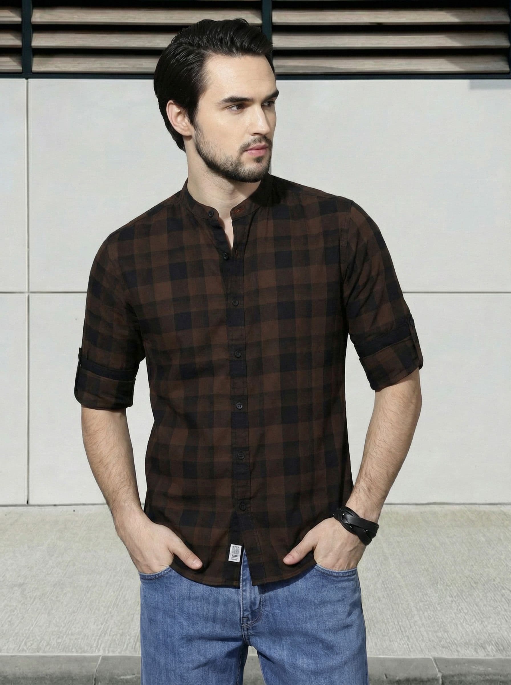 Roadster Men Brown & Black Slim Fit Checked Casual Shirt - view 1