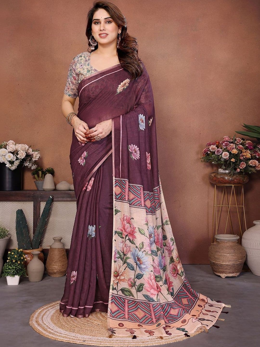 ANAND SAREES Lightweight Floral Printed Cotton Blend Sarees - view 1