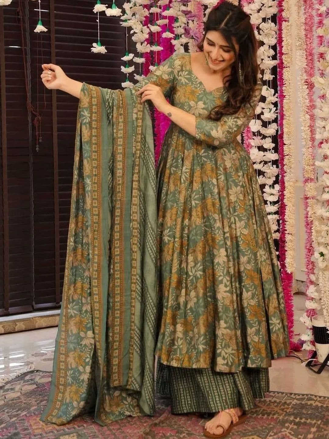SIDDESHWARY FAB Women Floral Printed Angrakha Kurta with Palazzos & With Dupatta - view 1