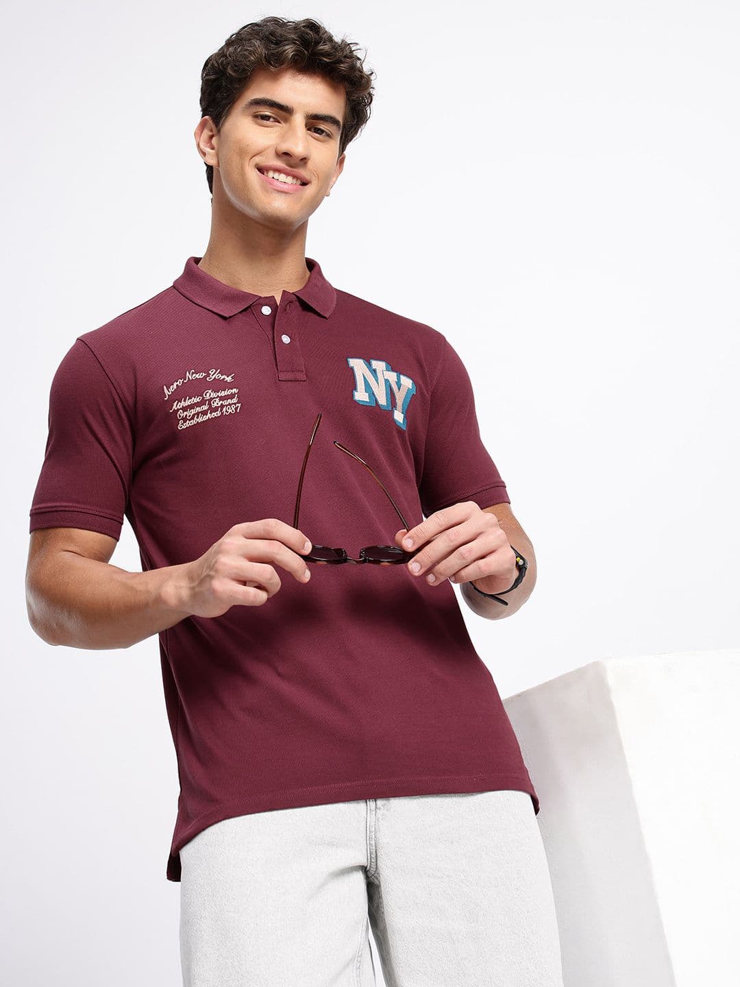 Aeropostale Typography Embroidered Polo Collar Pure Cotton T-shirt - view 1