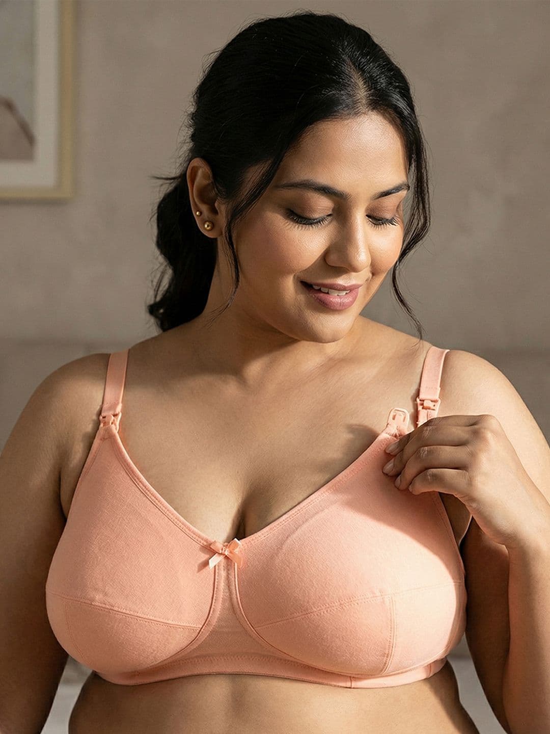 Zivame Peach-Coloured Solid Non-Wired Non Padded Maternity Bra - view 1