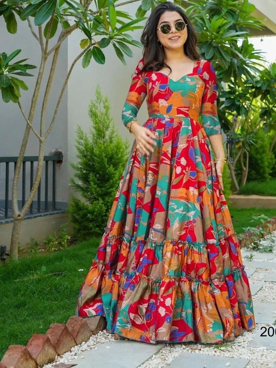 STRANIYAR3 Floral Printed Ruffled Cotton Fit & Flare Maxi Dress - view 1