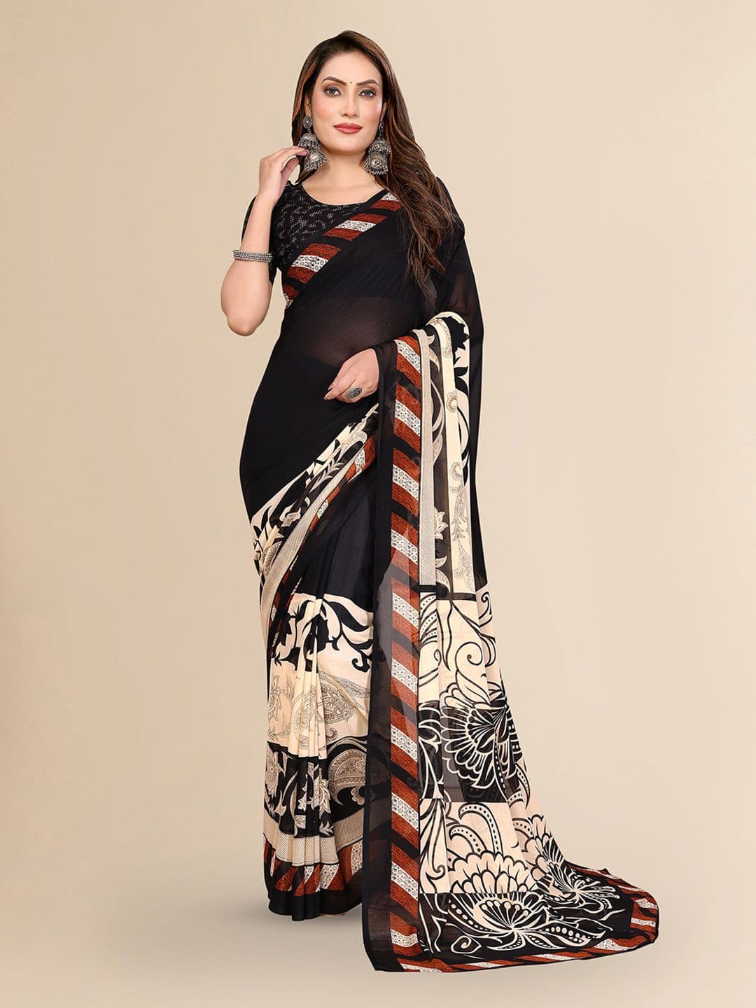 ANAND SAREES Rs Women Floral Printed Georgette Unstitched Blouse Piece & Sarees - view 1