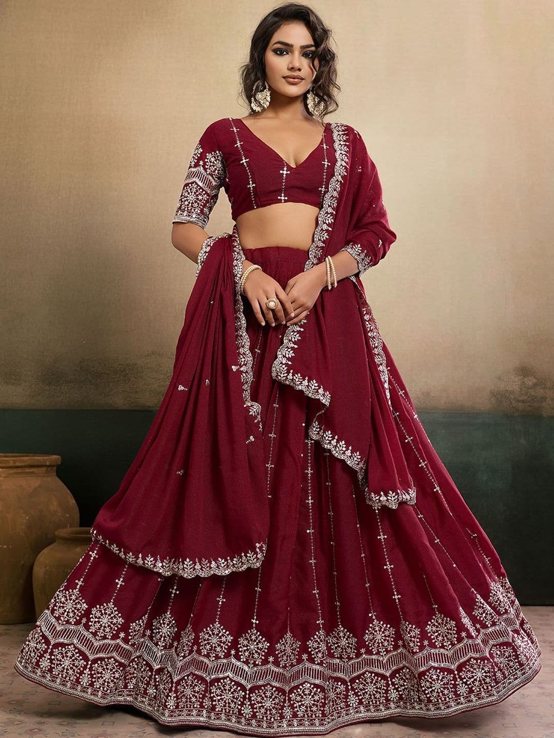 VAIRAGEE Embroidered Thread Work Ready to Wear Lehenga & Semi-Stitched Blouse With Dupatta - view 1